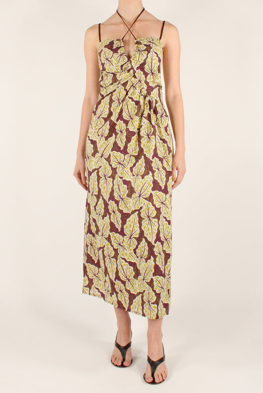 Abito Midi in Cotone Stampa Botanica