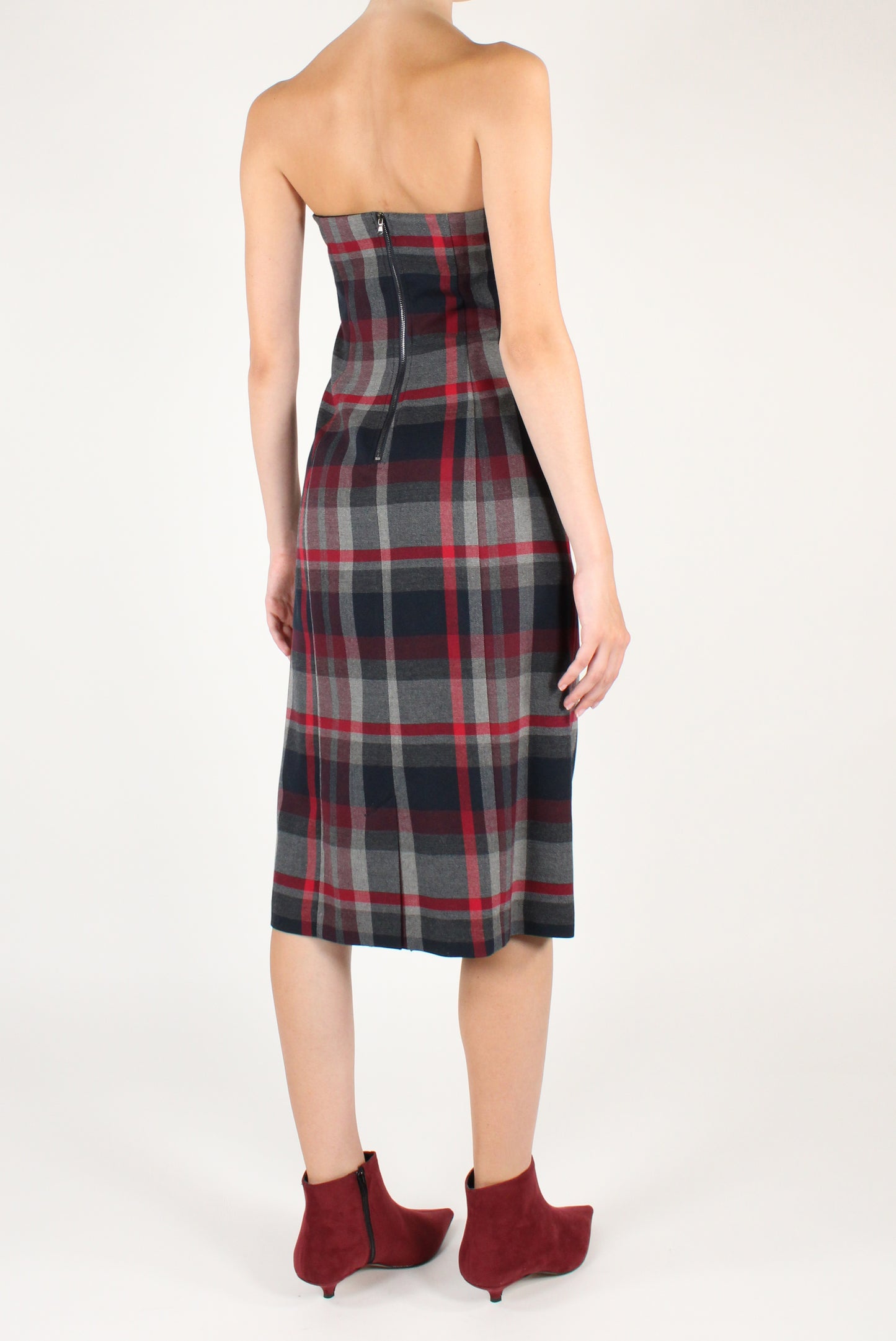 Abito Midi Bustier Stampa Tartan
