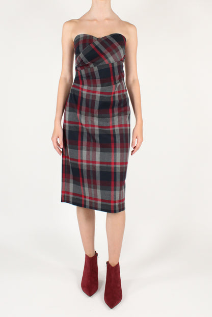 Abito Midi Bustier Stampa Tartan