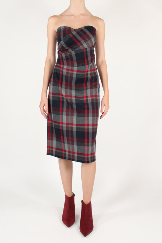 Abito Midi Bustier Stampa Tartan