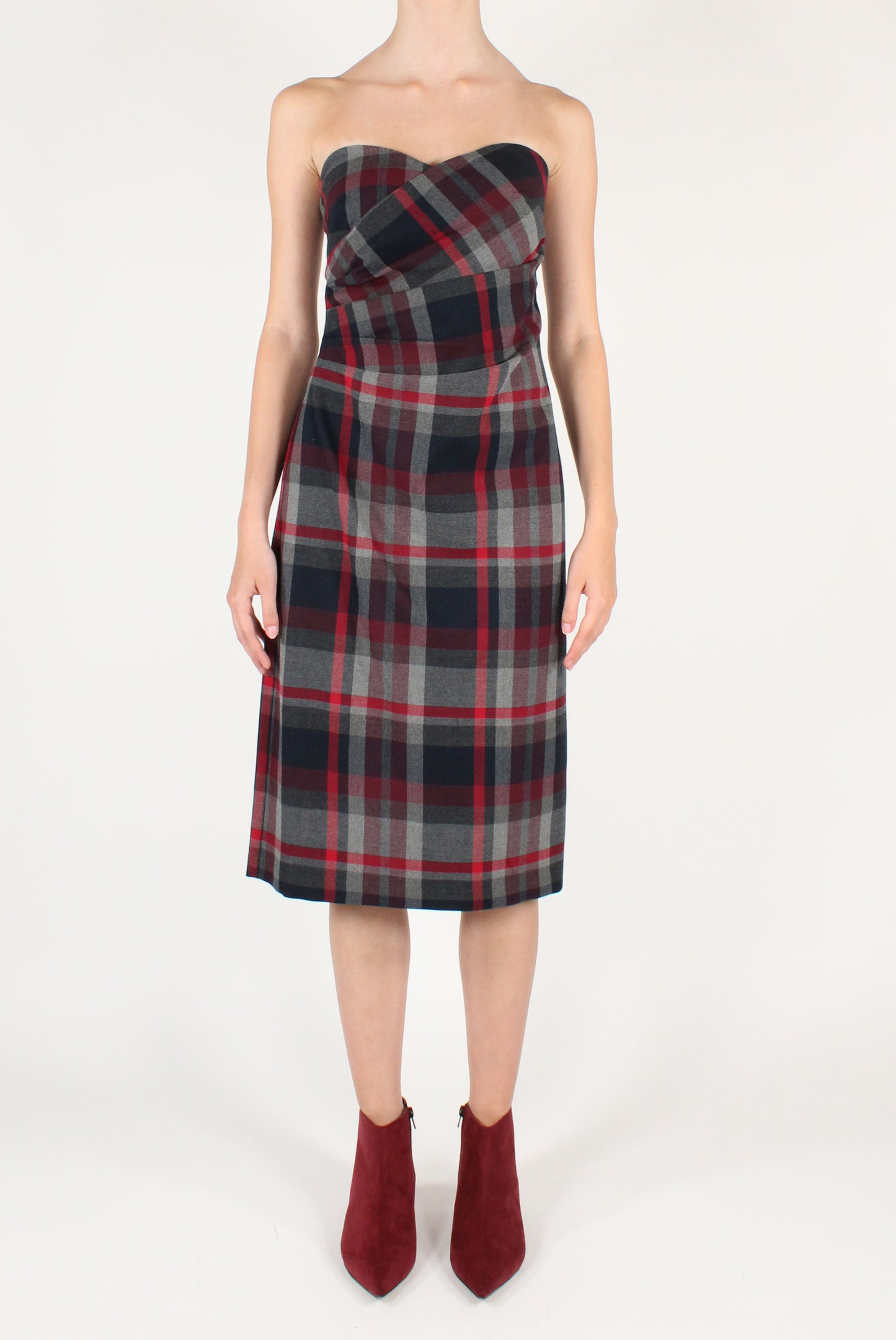 Abito Midi Bustier Stampa Tartan