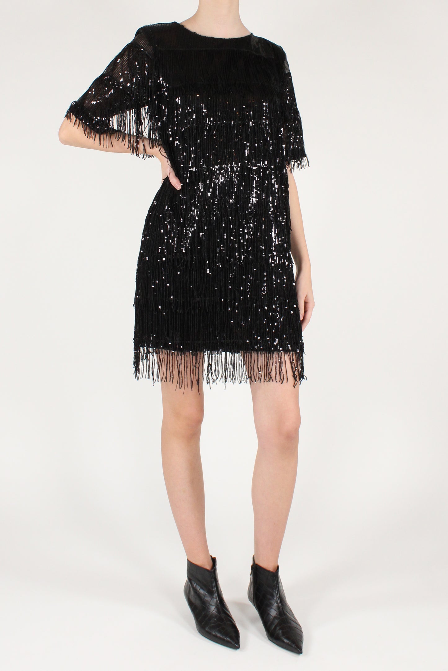 Short Dress with Sequin Fringe
