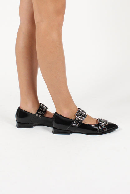 Double Buckle Studded Ballerinas