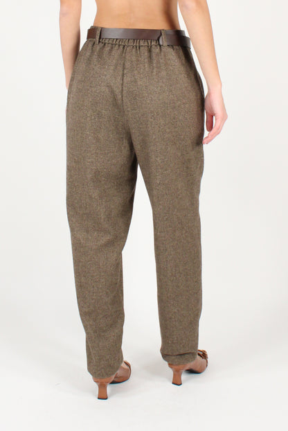 Balloon Trousers in Herringbone Fabric with Belt