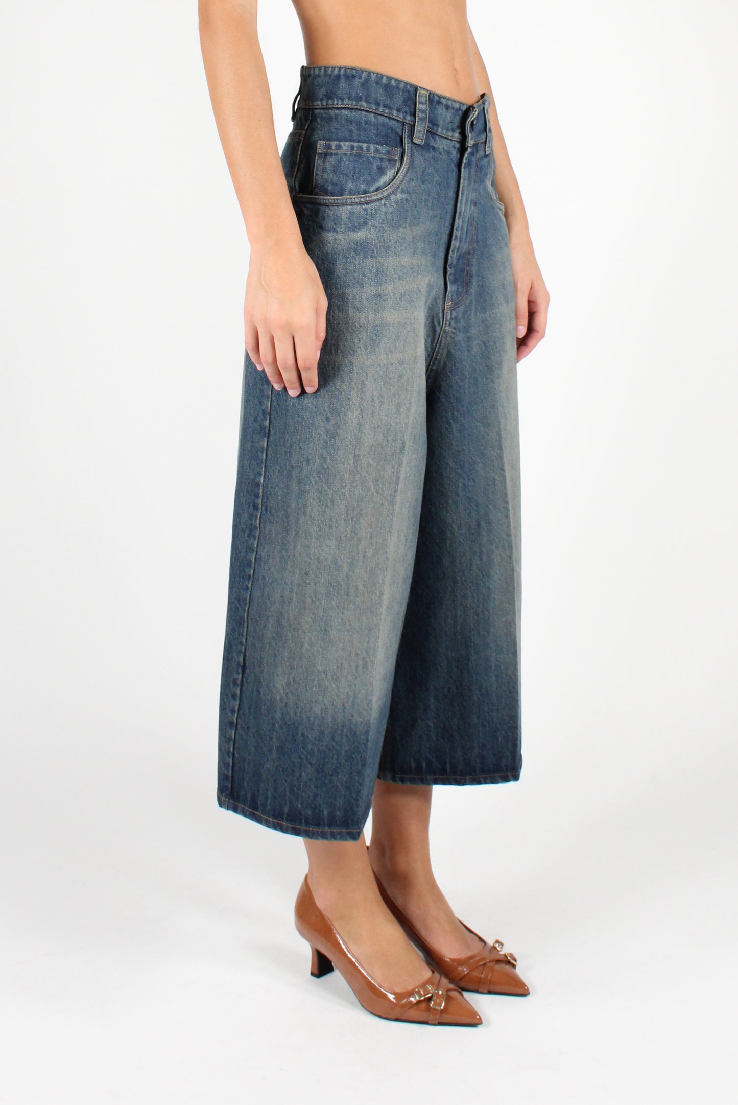 Bermuda shorts in faded effect denim