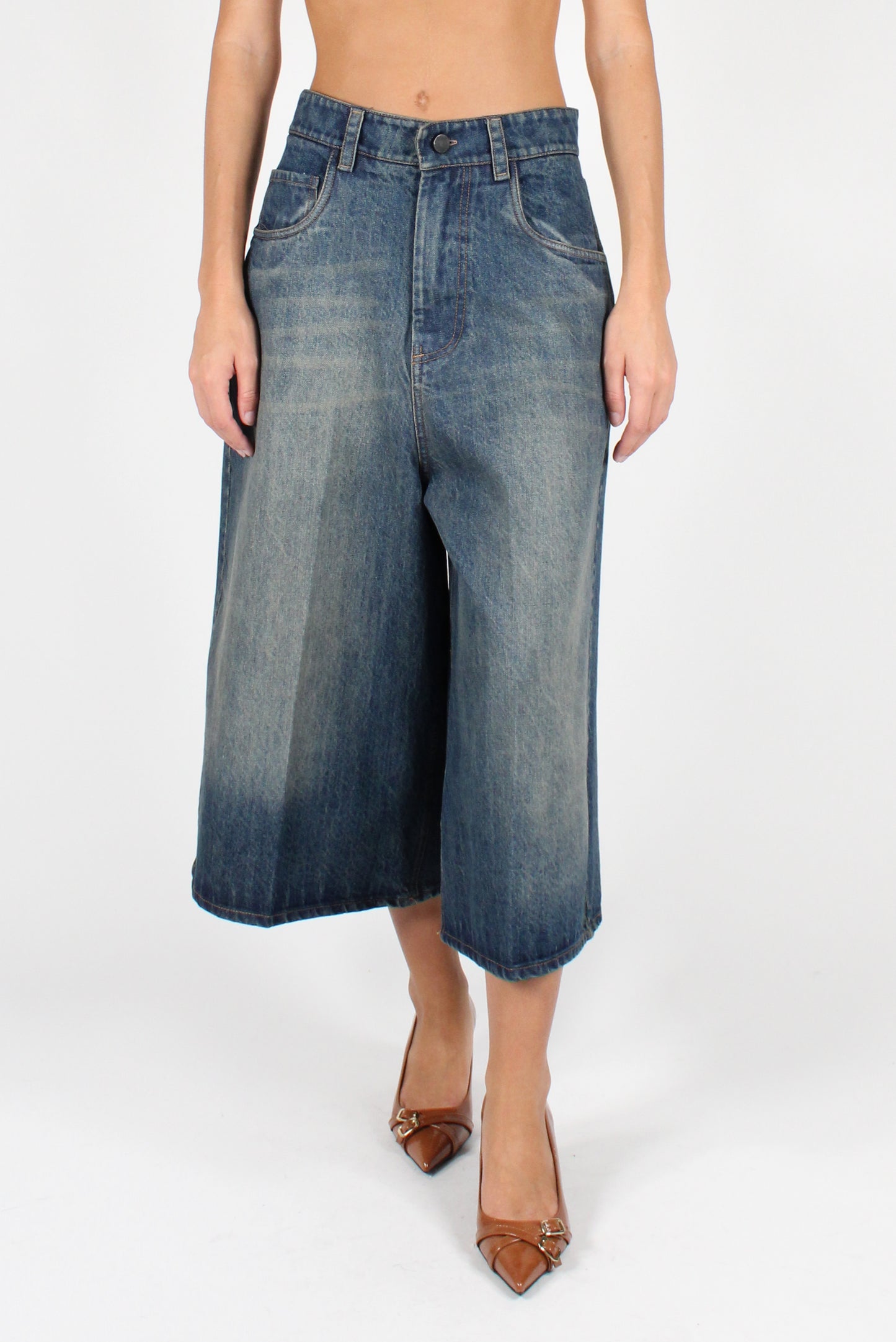 Bermuda shorts in faded effect denim