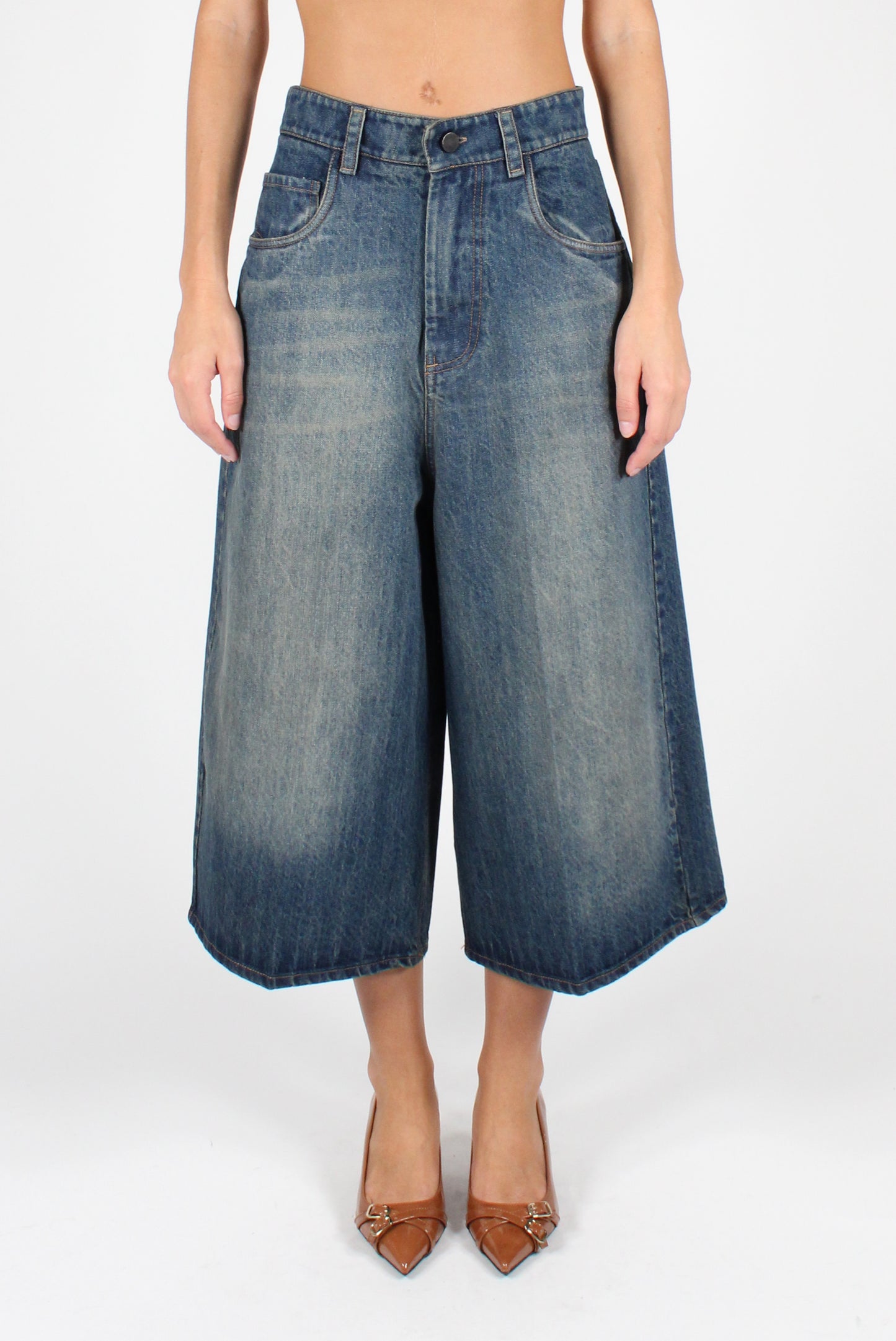 Bermuda shorts in faded effect denim