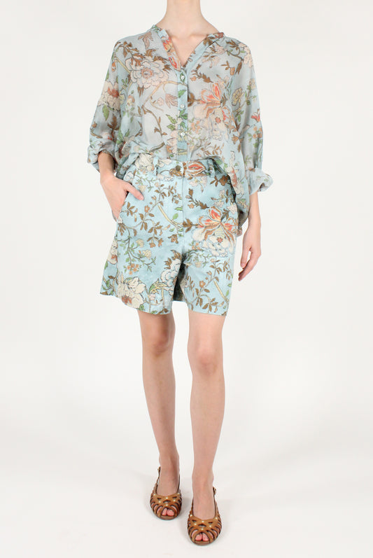 Camicia Over Stampa Floreale in Mussola