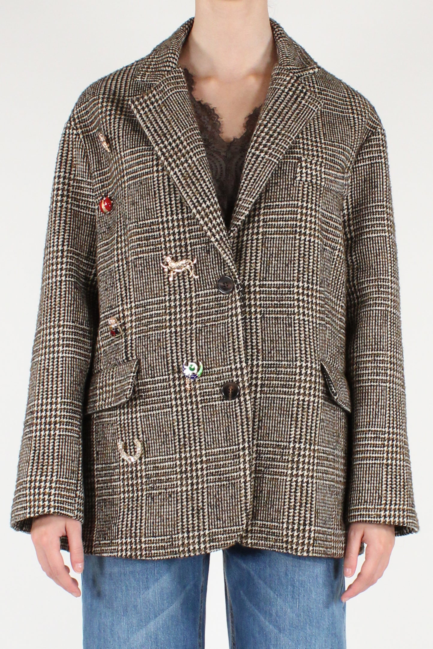 Blazer Monopetto Over Fantasia Pied de Poule