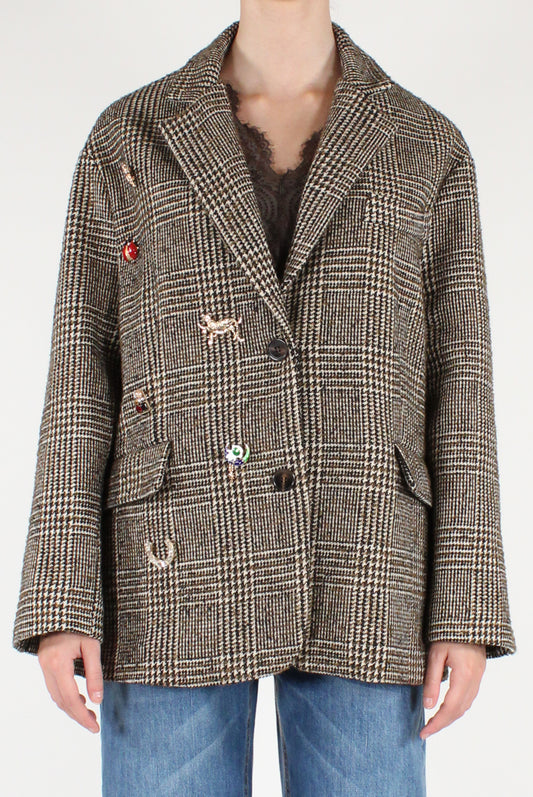 Blazer Monopetto Over Fantasia Pied de Poule