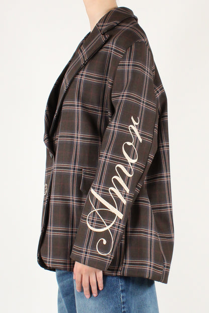 Blazer Over Monopetto in Tartan con Ricami