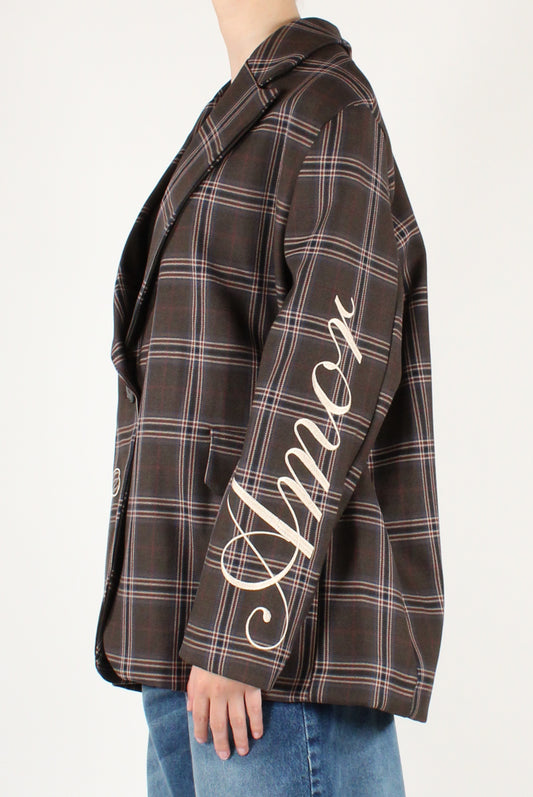 Blazer Over Monopetto in Tartan con Ricami
