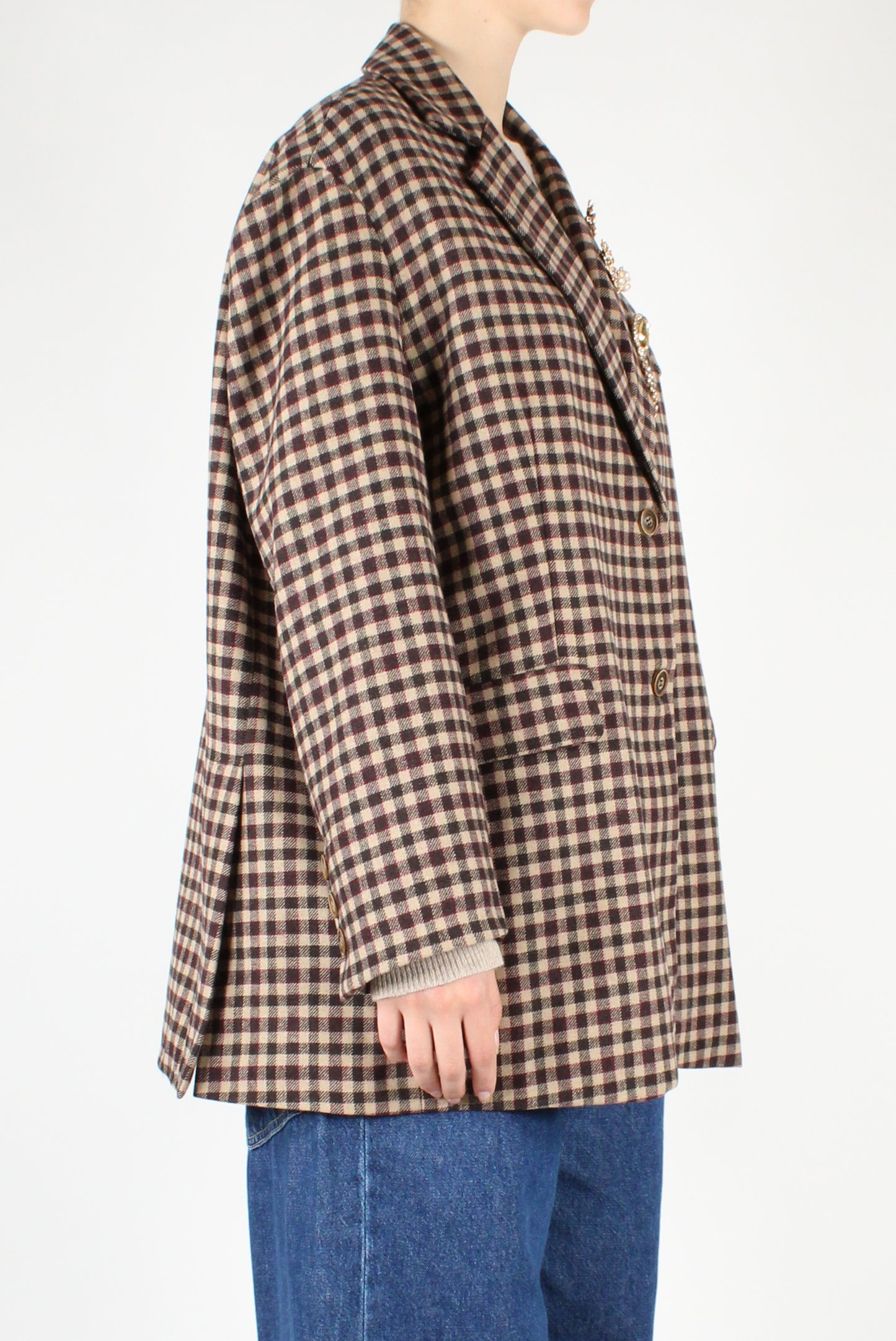 Oversized Checked Blazer with Pins