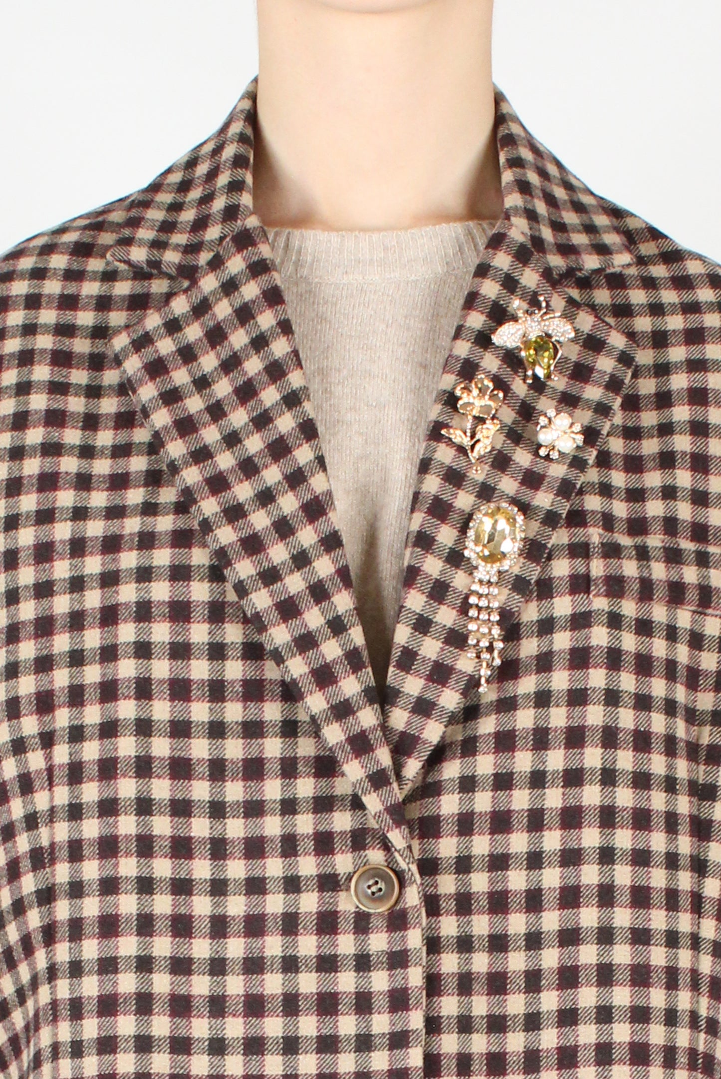 Oversized Checked Blazer with Pins