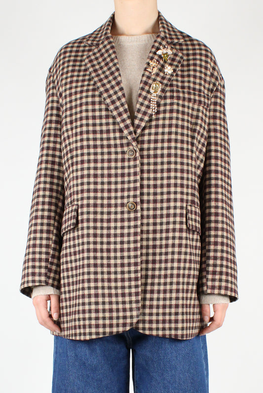 Oversized Checked Blazer with Pins