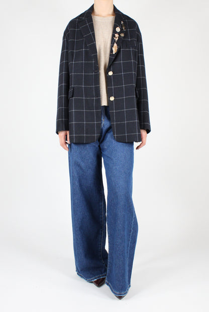 Oversized Checked Blazer with Pins