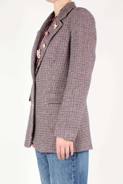 Fitted Check Blazer with Pins