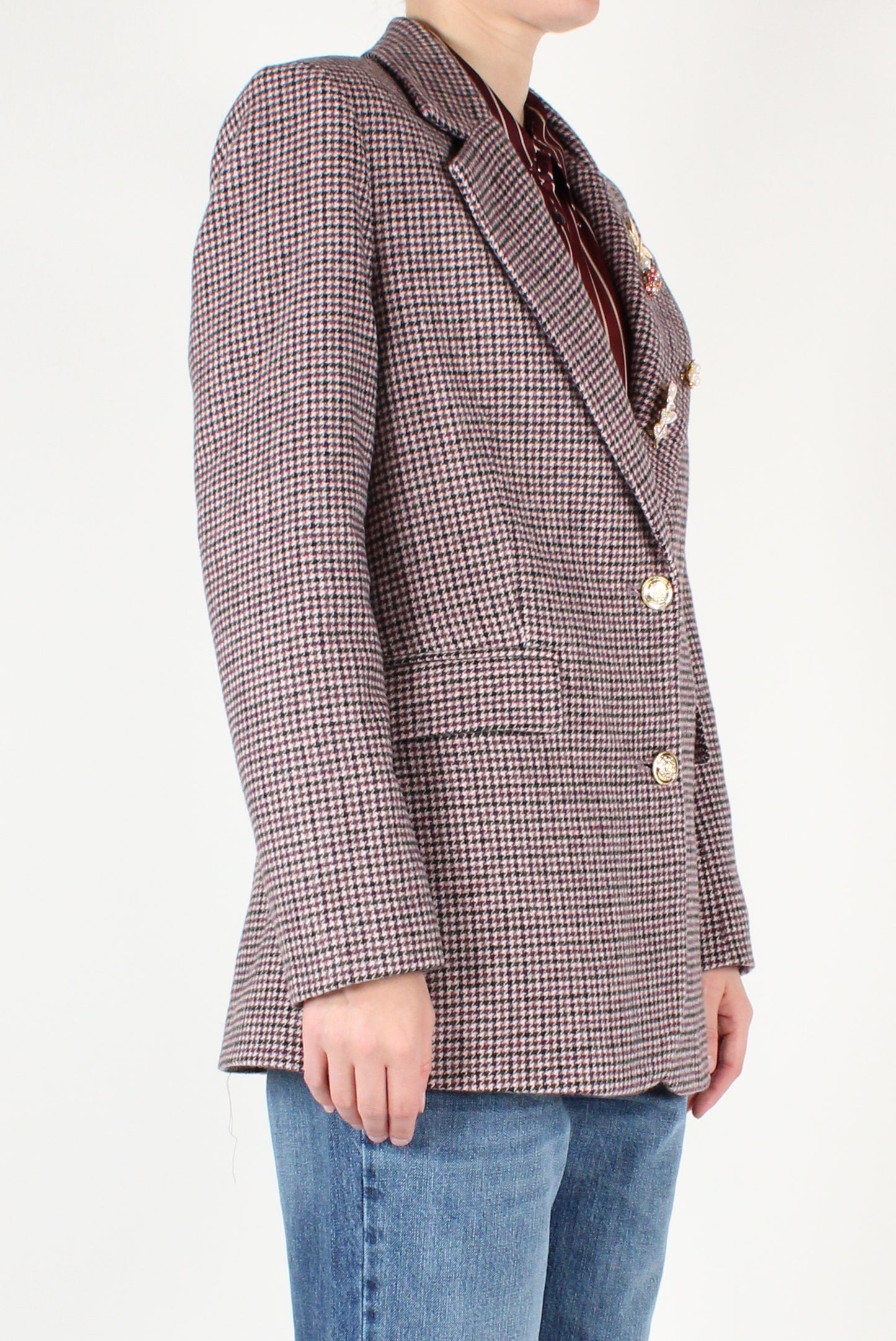 Fitted Check Blazer with Pins