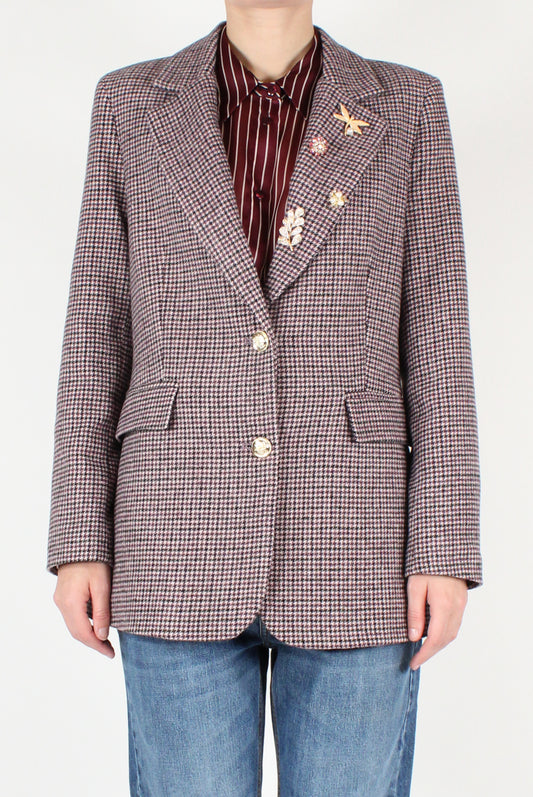 Fitted Check Blazer with Pins