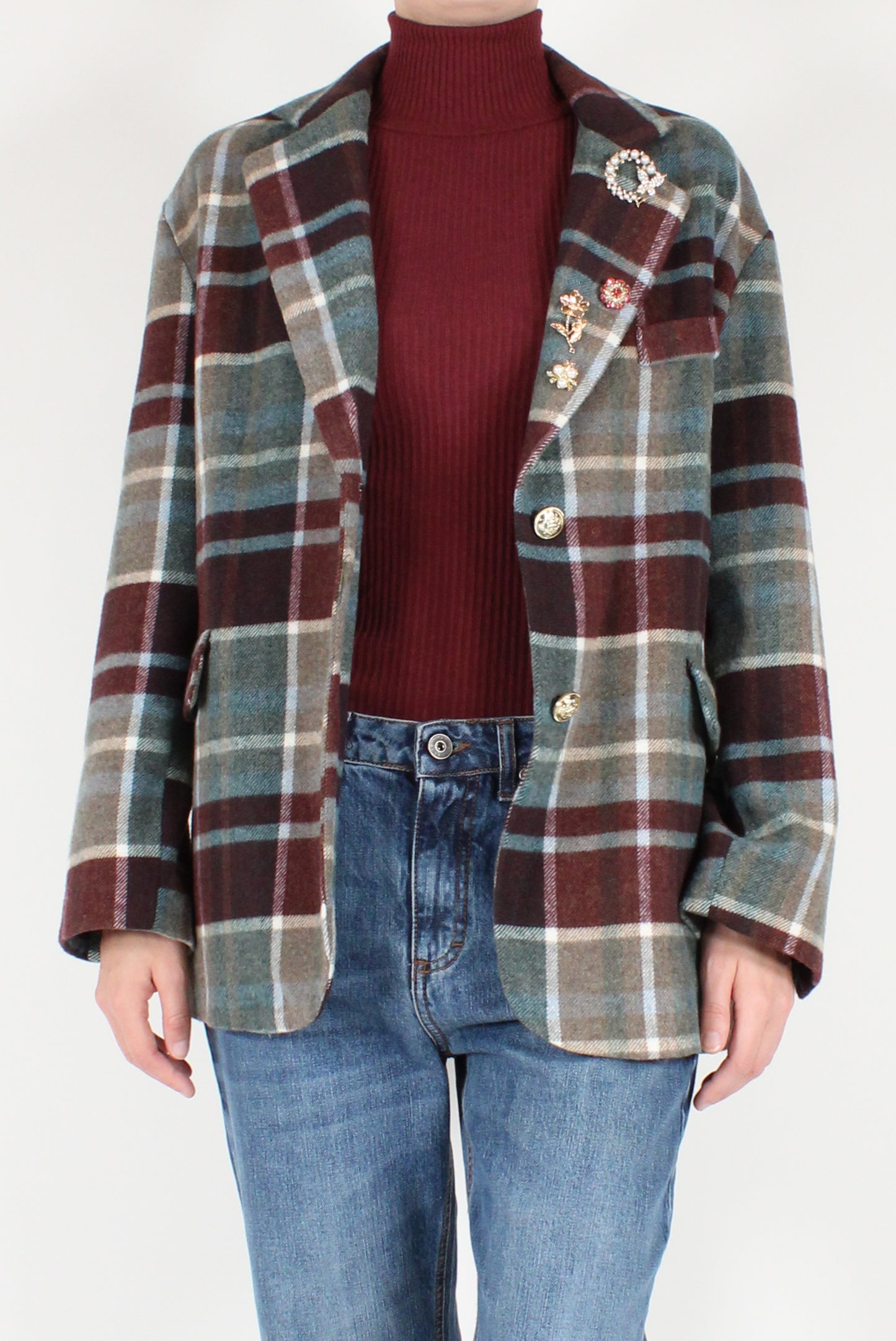 Tartan Jacket with Belt and Pins