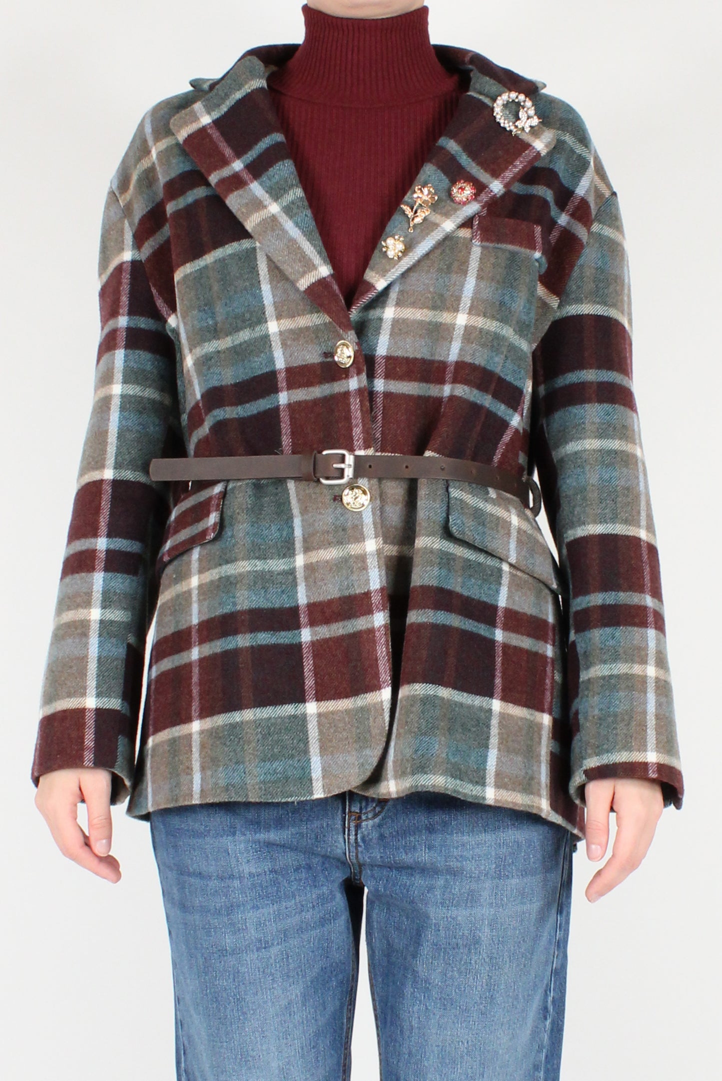 Tartan Jacket with Belt and Pins