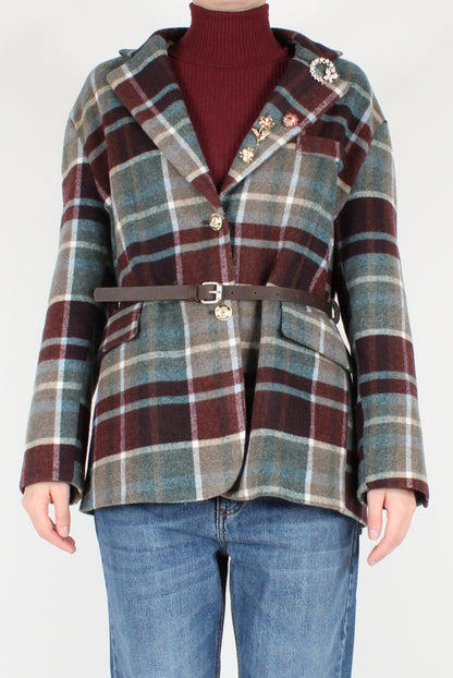 Tartan Jacket with Belt and Pins