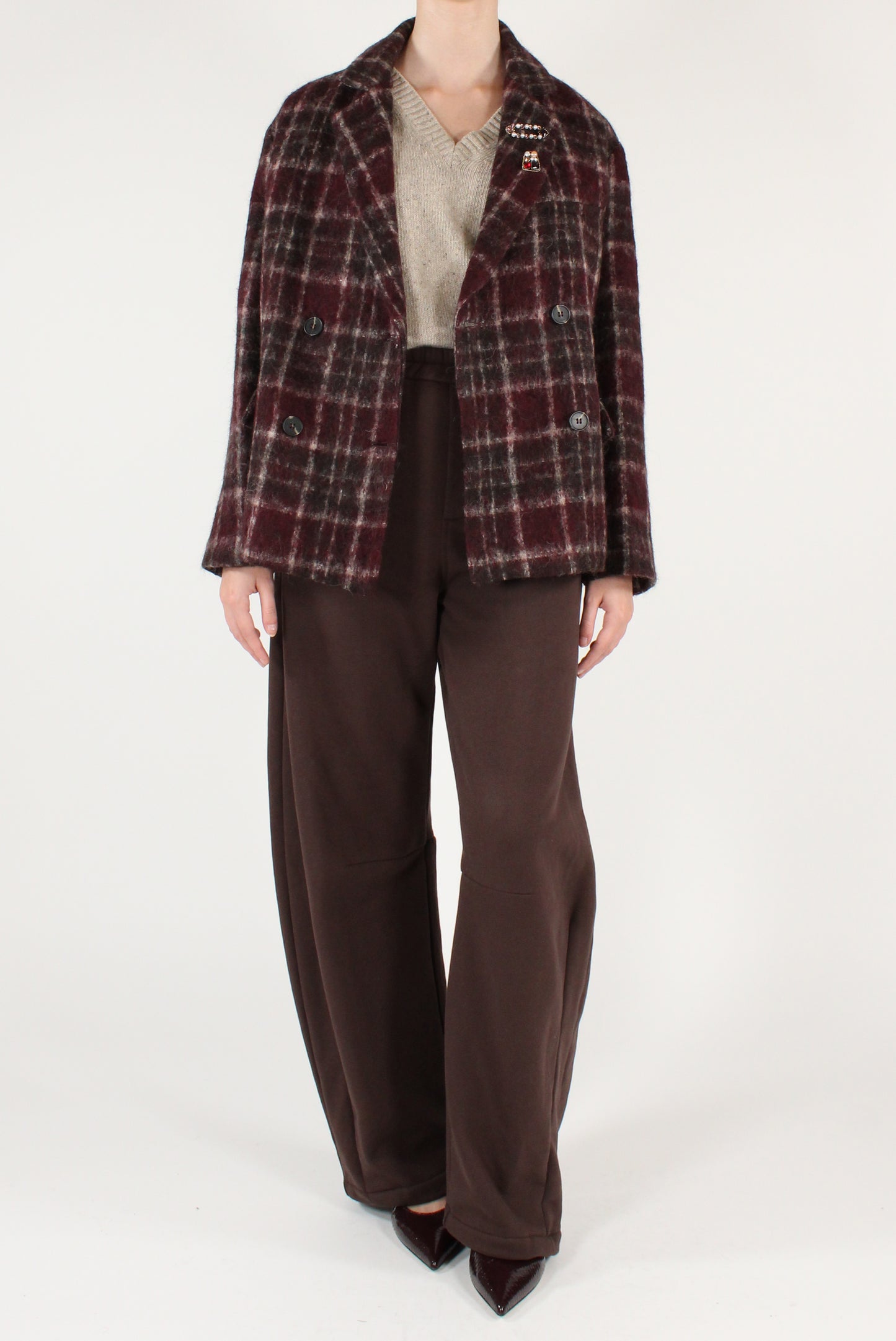 Giacca in Tartan Misto Lana con Spille