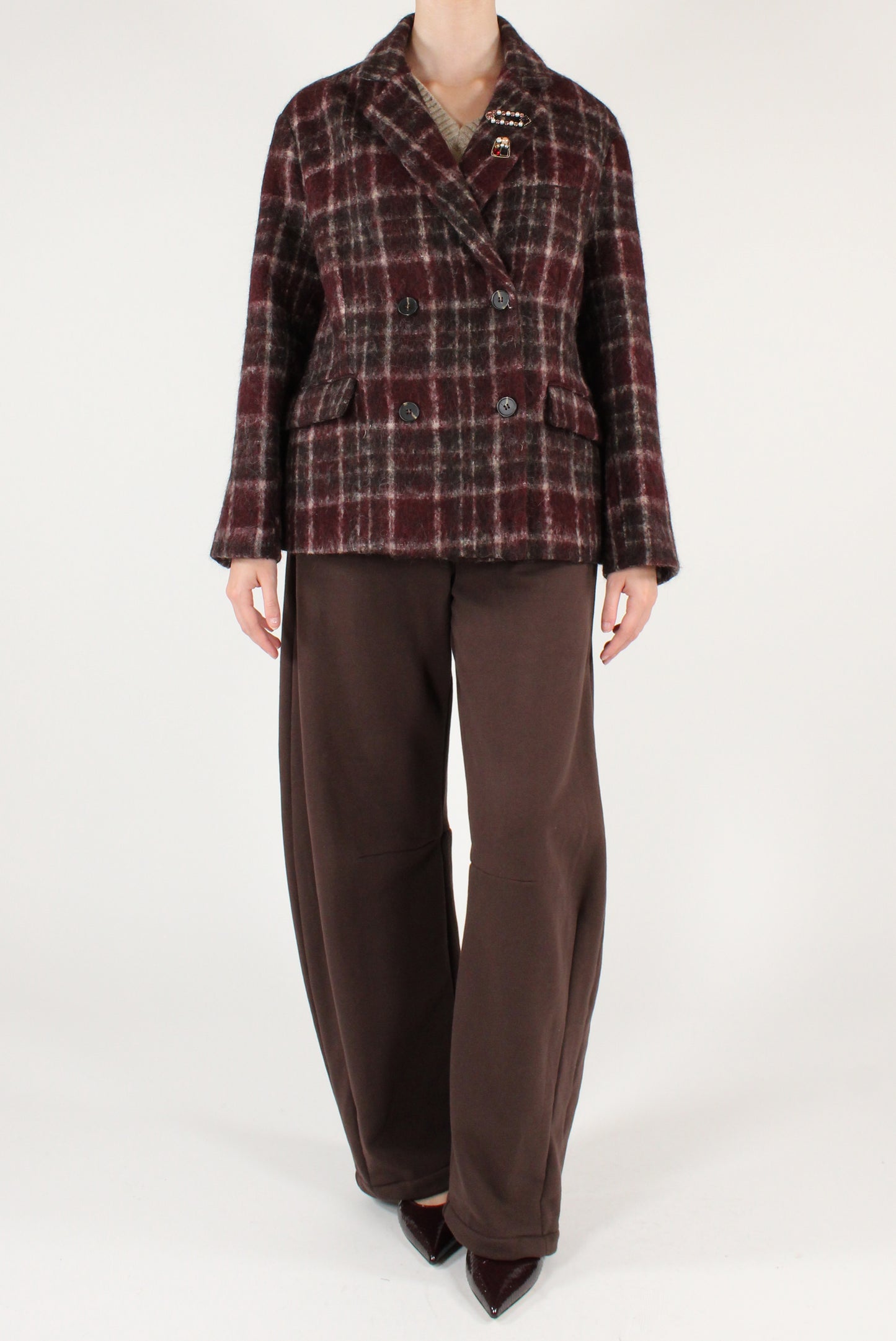 Giacca in Tartan Misto Lana con Spille