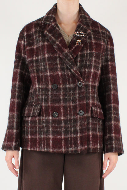 Giacca in Tartan Misto Lana con Spille