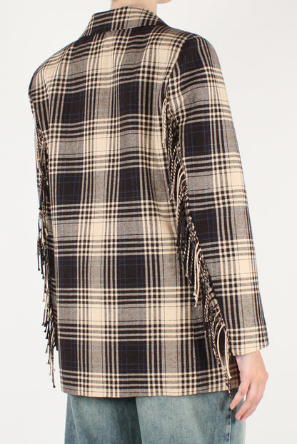 Blazer Doppiopetto Over in Tartan con Frange