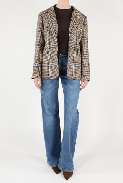 Blazer Fantasia Pied de Poule con Spilla