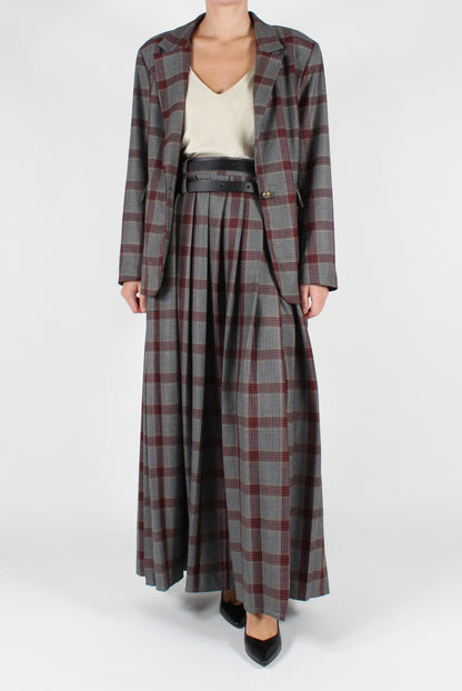 Long Pleated Tartan Skirt