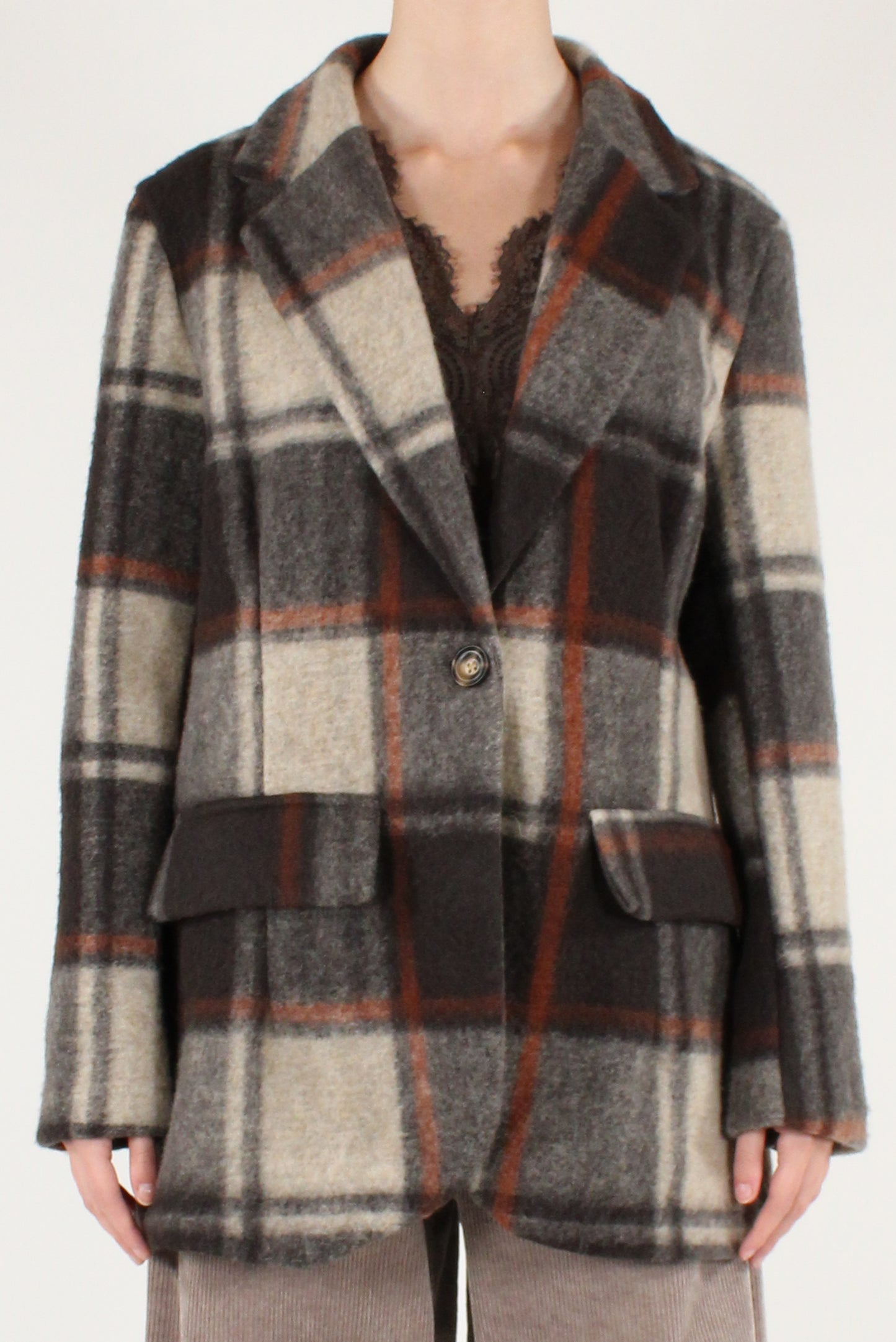 Blazer Over Lungo Stampa Tartan