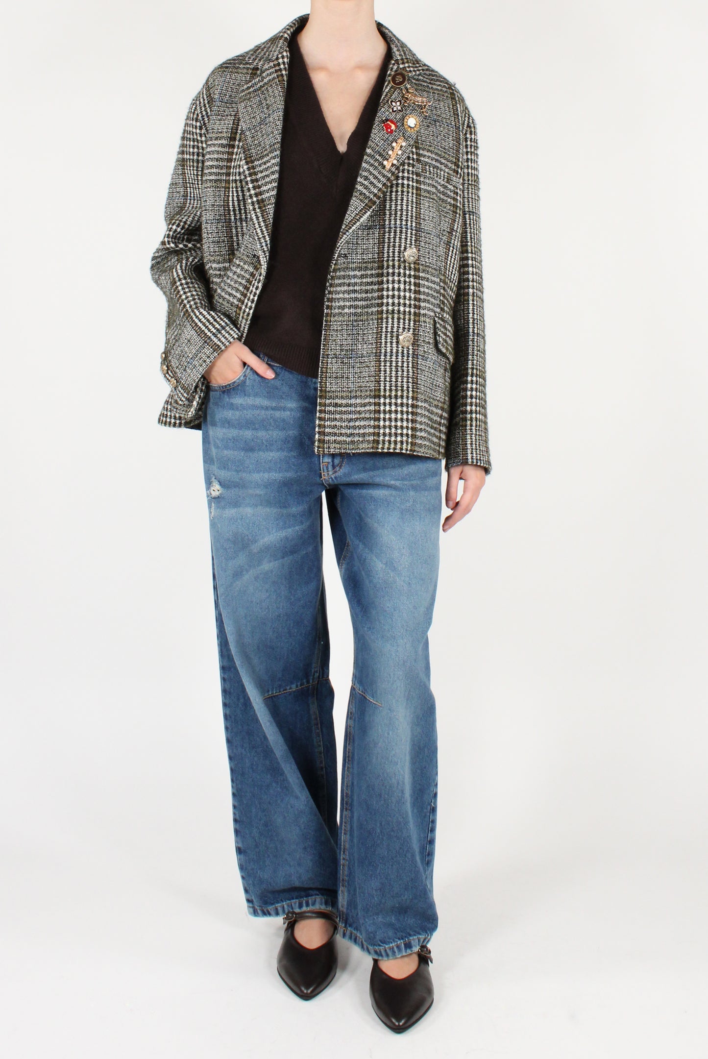Giacca Doppiopetto in Tartan con Spille
