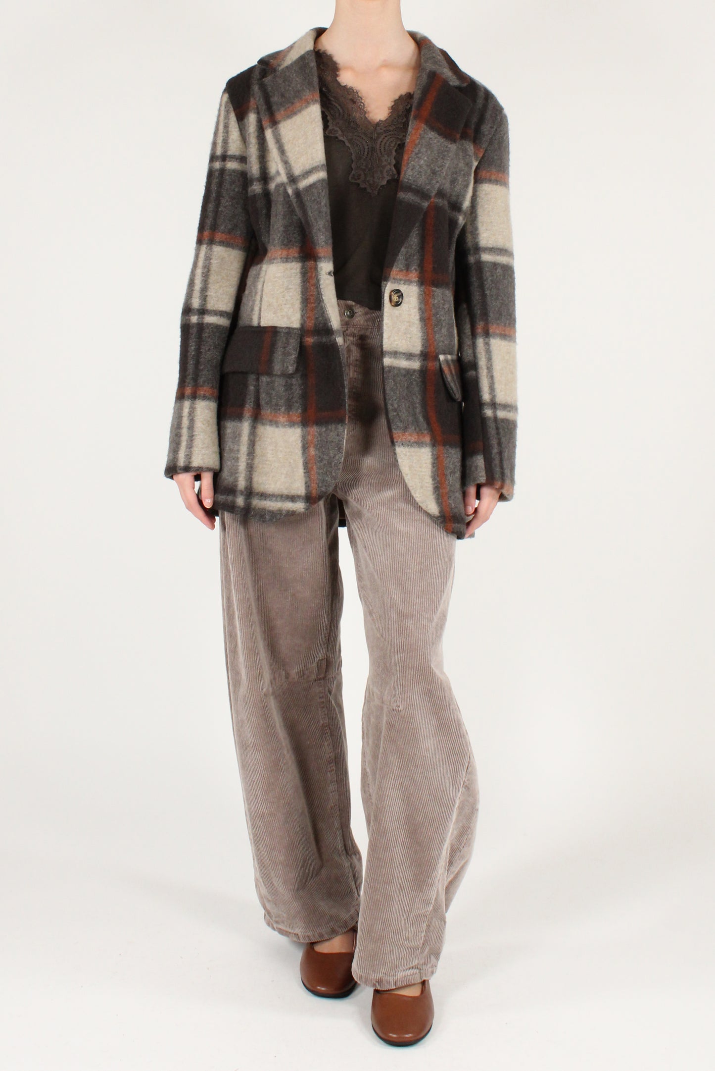 Blazer Over Lungo Stampa Tartan