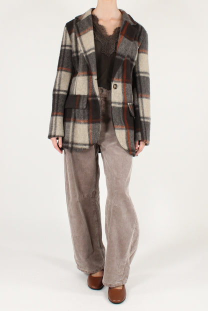 Blazer Over Lungo Stampa Tartan