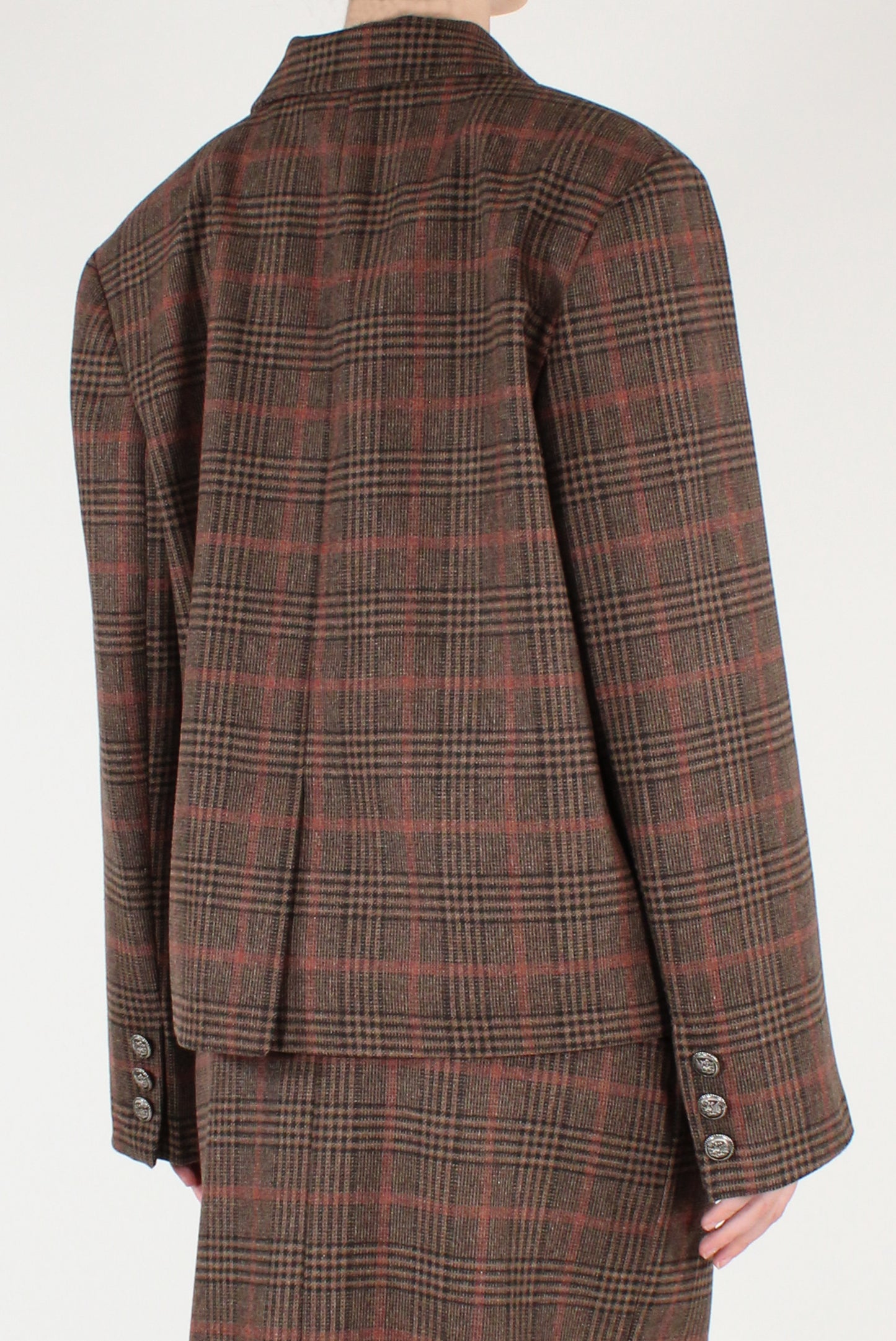 Blazer Monopetto in Tartan con Spille