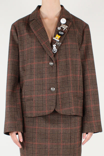 Blazer Monopetto in Tartan con Spille