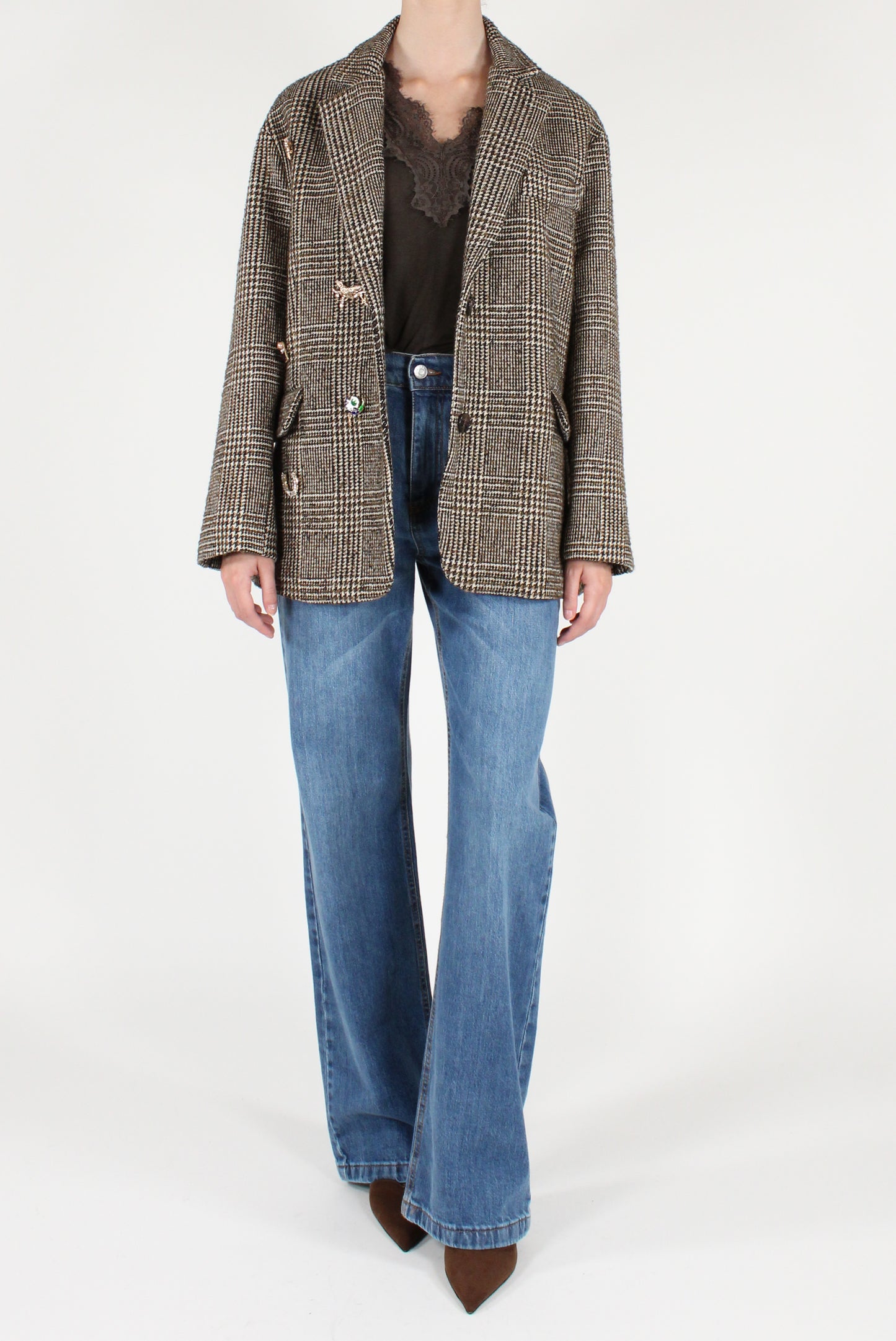 Blazer Monopetto Over Fantasia Pied de Poule