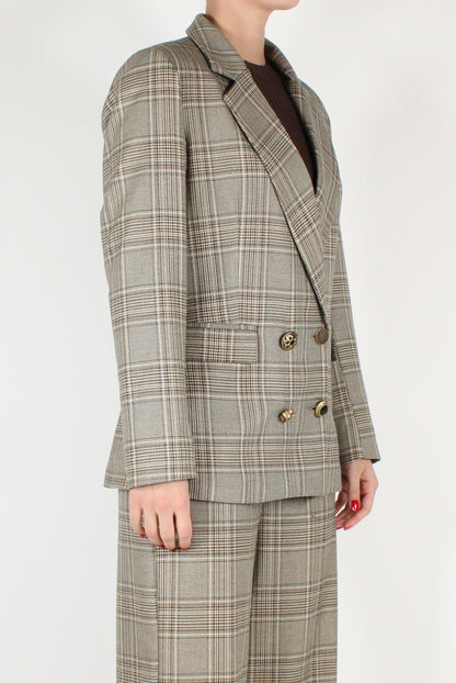 Double Breasted Checked Oversized Blazer