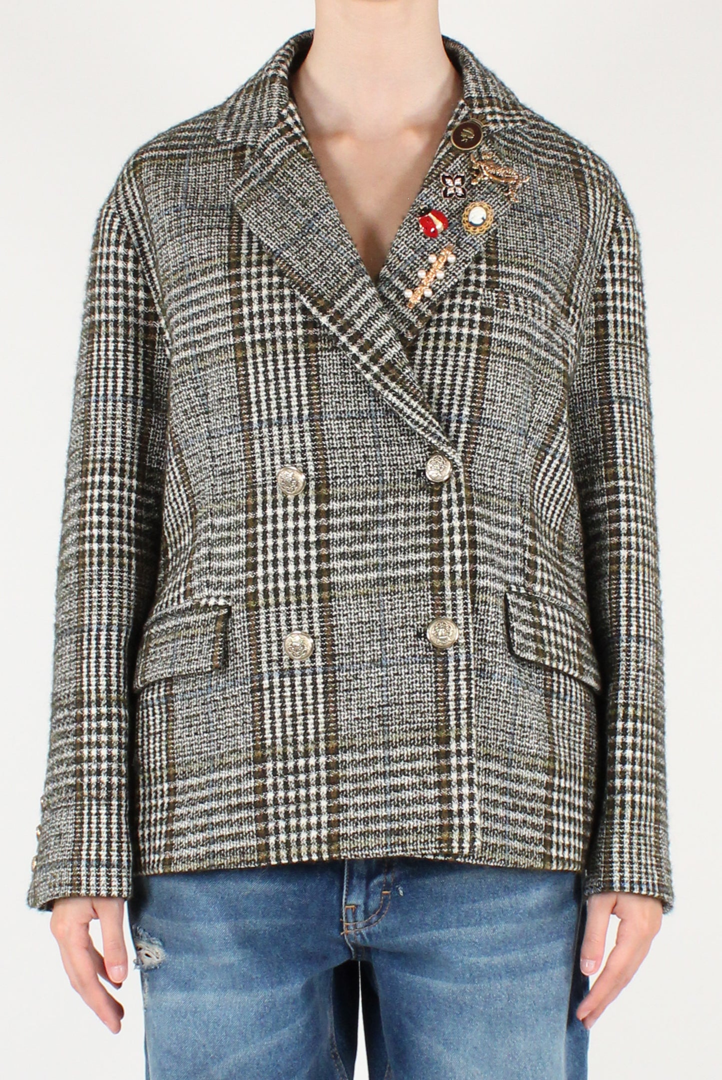 Giacca Doppiopetto in Tartan con Spille