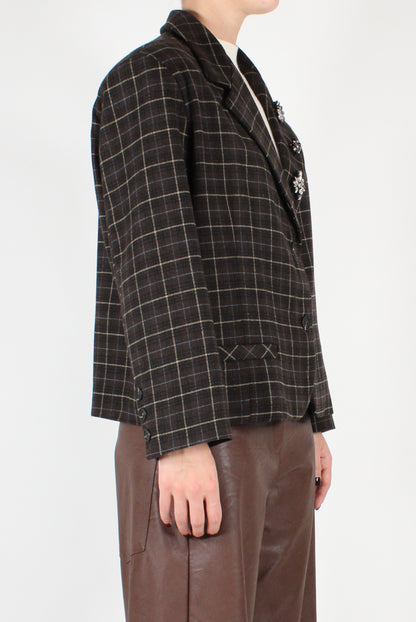 Checkered Blazer with Pins