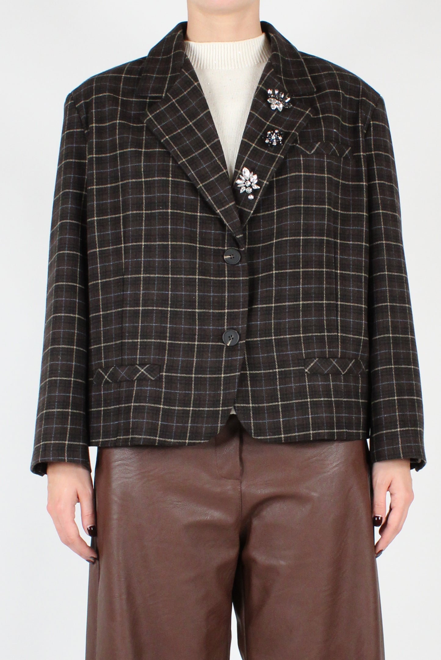 Checkered Blazer with Pins