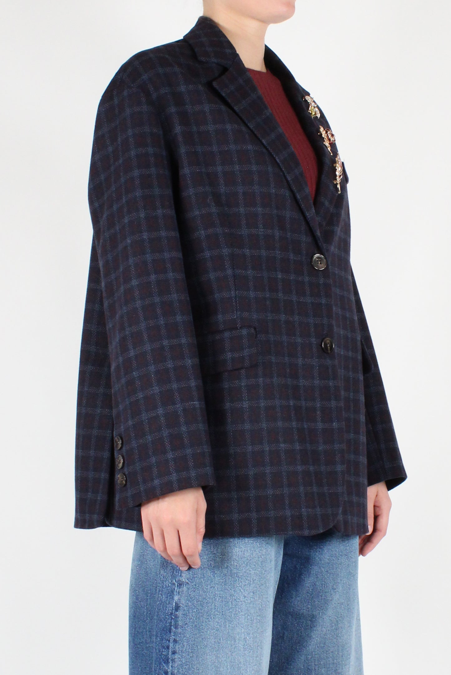 Tartan Over Blazer with Pins