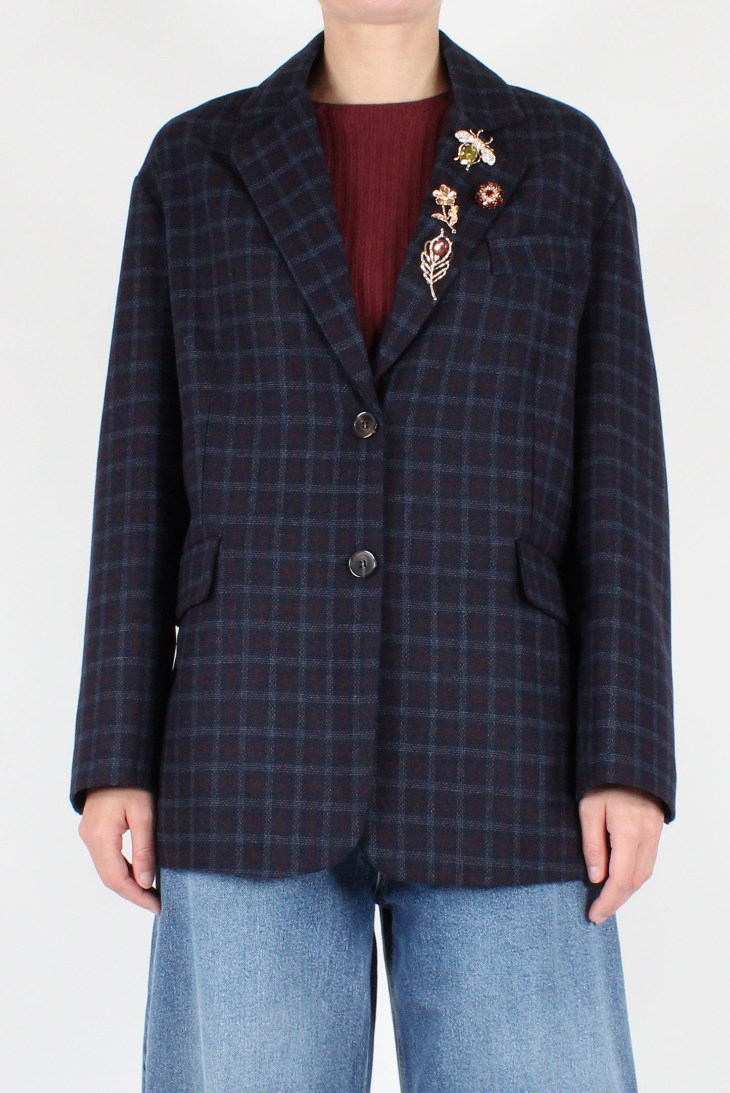 Tartan Over Blazer with Pins