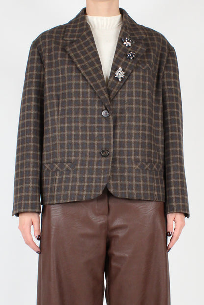 Checkered Blazer with Pins