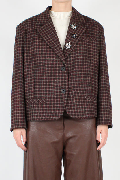 Checkered Blazer with Pins