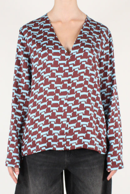 Blusa Scollo a V Stampa Bassotti Stilizzati