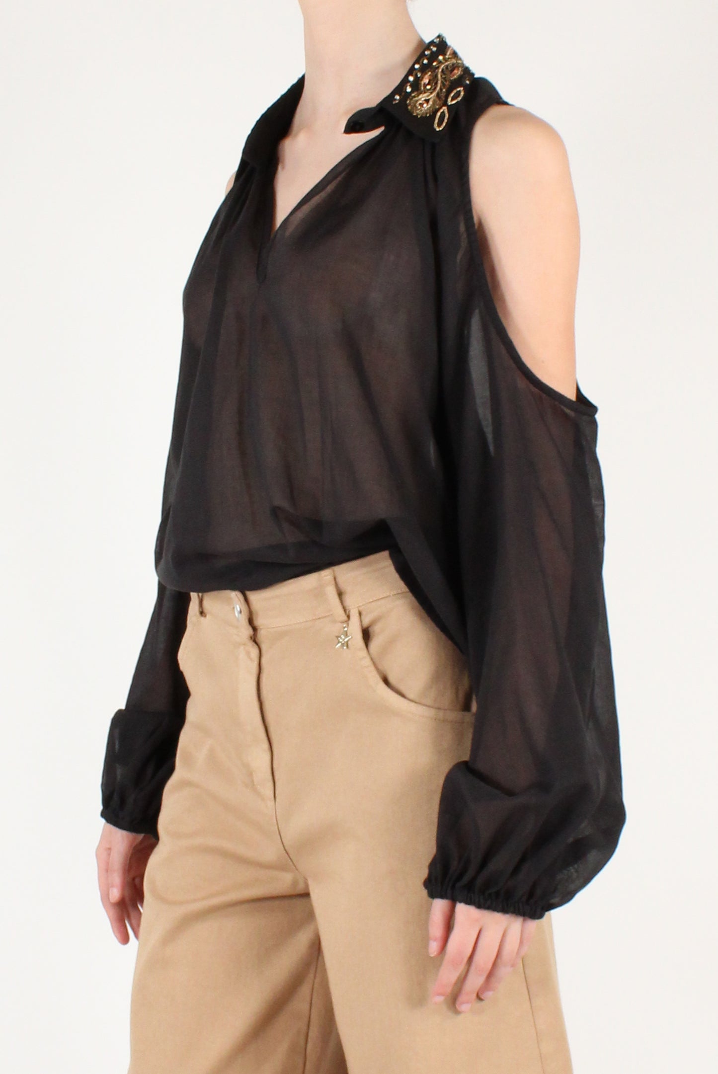 Blusa Over con Cut Out in Mussola