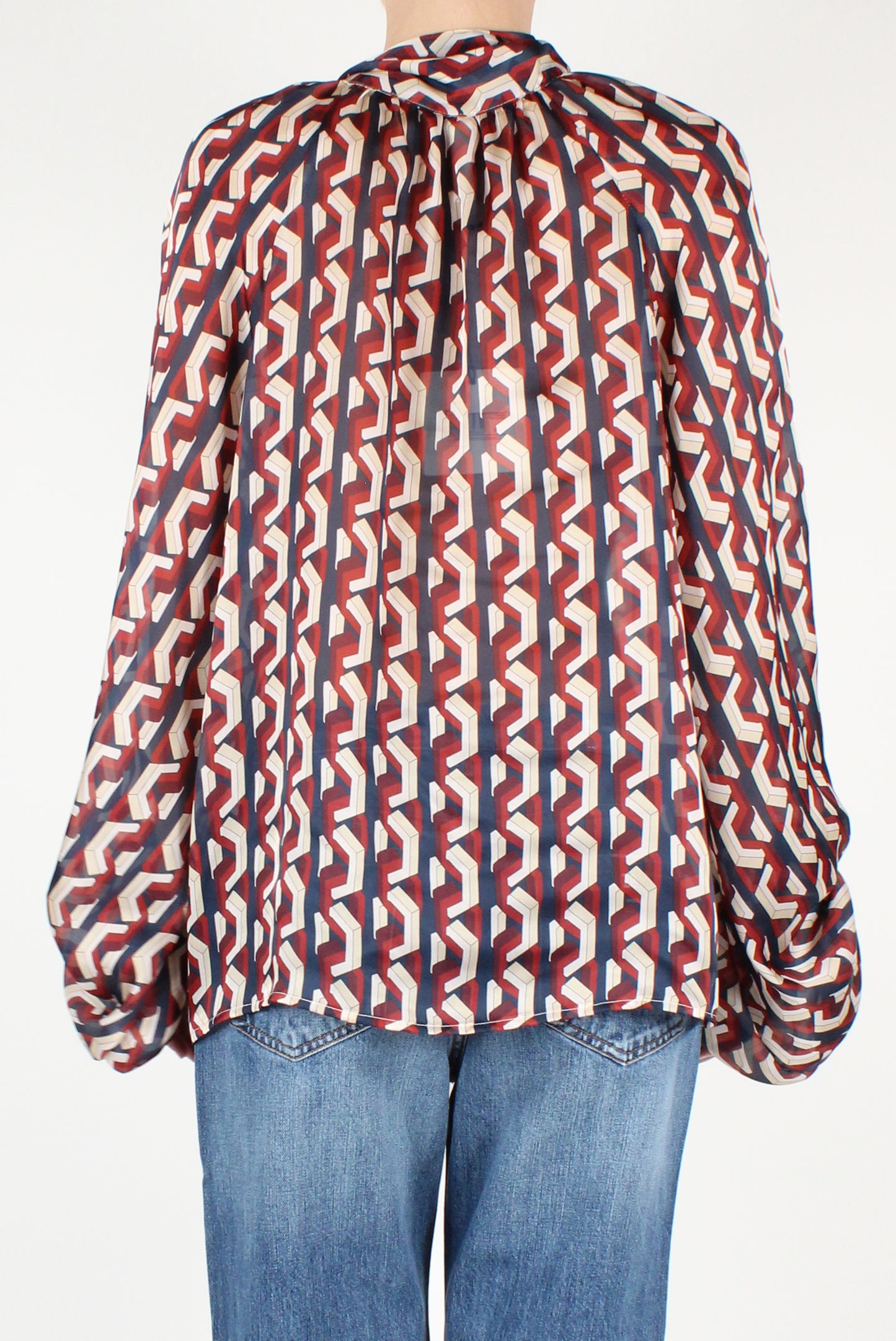 Oversized Blouse with Geometric Pattern Bow